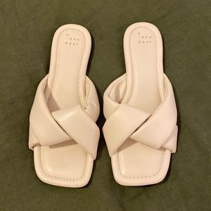 Off white open toe flats